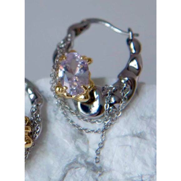 Brut Hoop Earrings 2 Two Tone Molten Mixed Metals Silver Gold Unique S07 - Picture 6 of 7